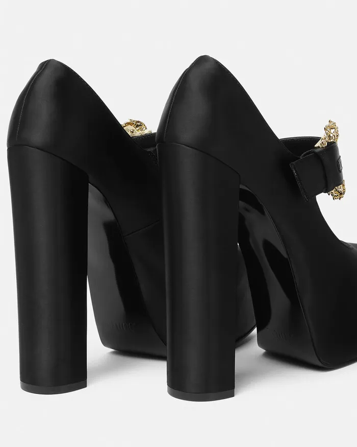 Versace Hurley Satin Platform Pumps Blackprint Women Jeans Couture