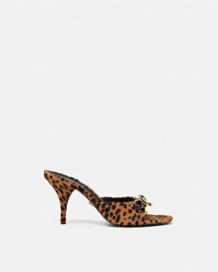 Versace Leopard Opera Bow Mules 85 Mm Animalier Women Sandals