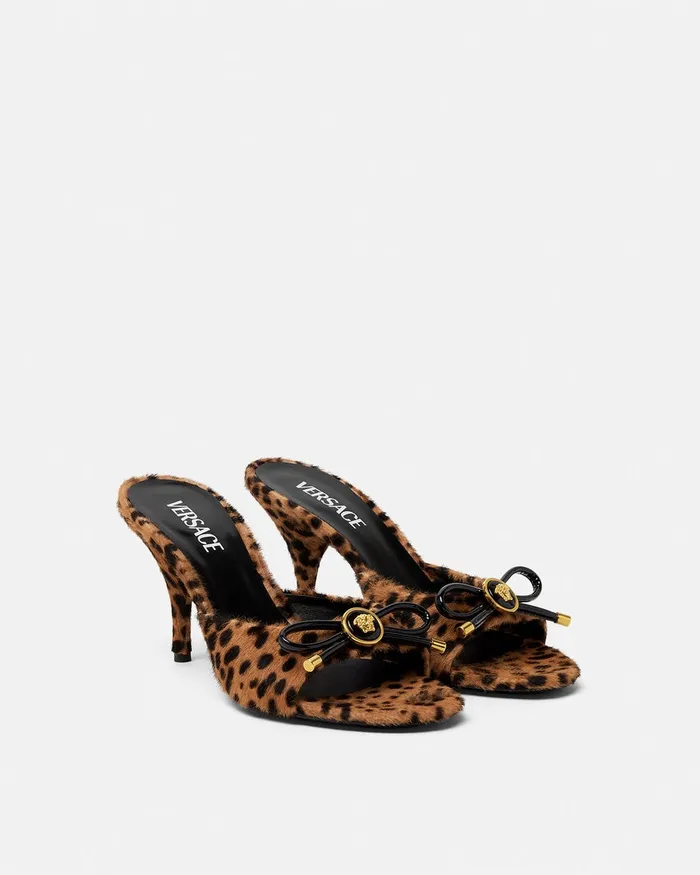 Versace Leopard Opera Bow Mules 85 Mm Animalier Women Sandals