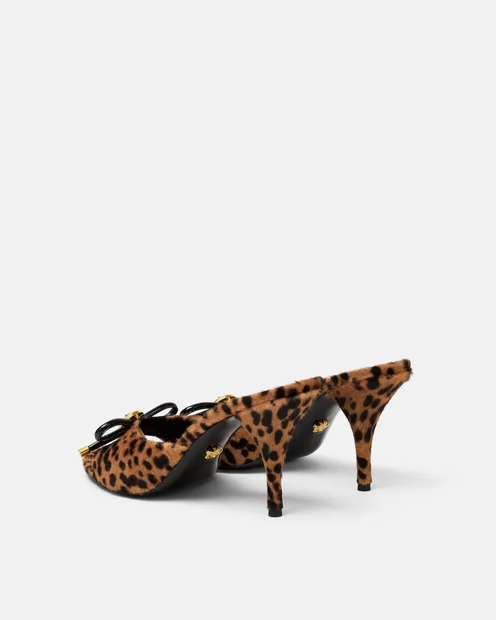Versace Leopard Opera Bow Mules 85 Mm Animalier Women Sandals