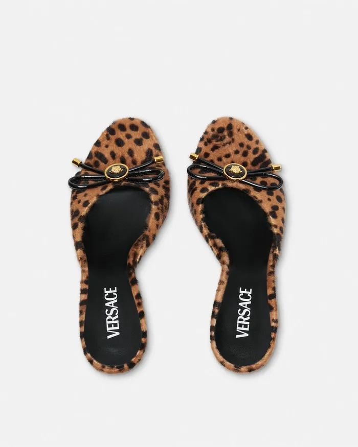 Versace Leopard Opera Bow Mules 85 Mm Animalier Women Sandals
