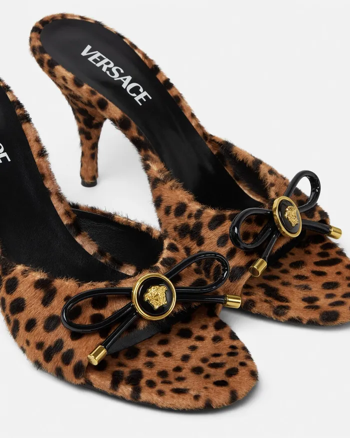 Versace Leopard Opera Bow Mules 85 Mm Animalier Women Sandals