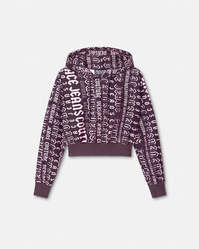 Versace Logomania Crop Hoodie Purple Women Jeans Couture