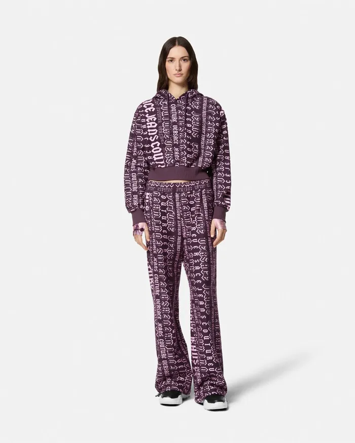 Versace Logomania Crop Hoodie Purple Women Jeans Couture