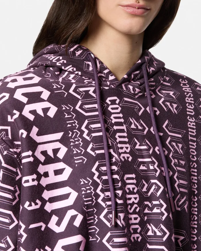 Versace Logomania Crop Hoodie Purple Women Jeans Couture