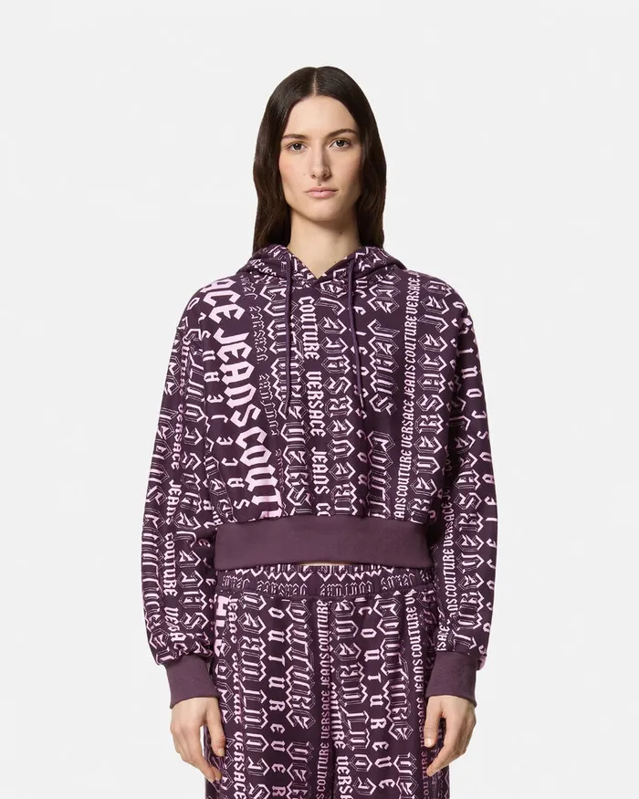 Versace Logomania Crop Hoodie Purple Women Jeans Couture