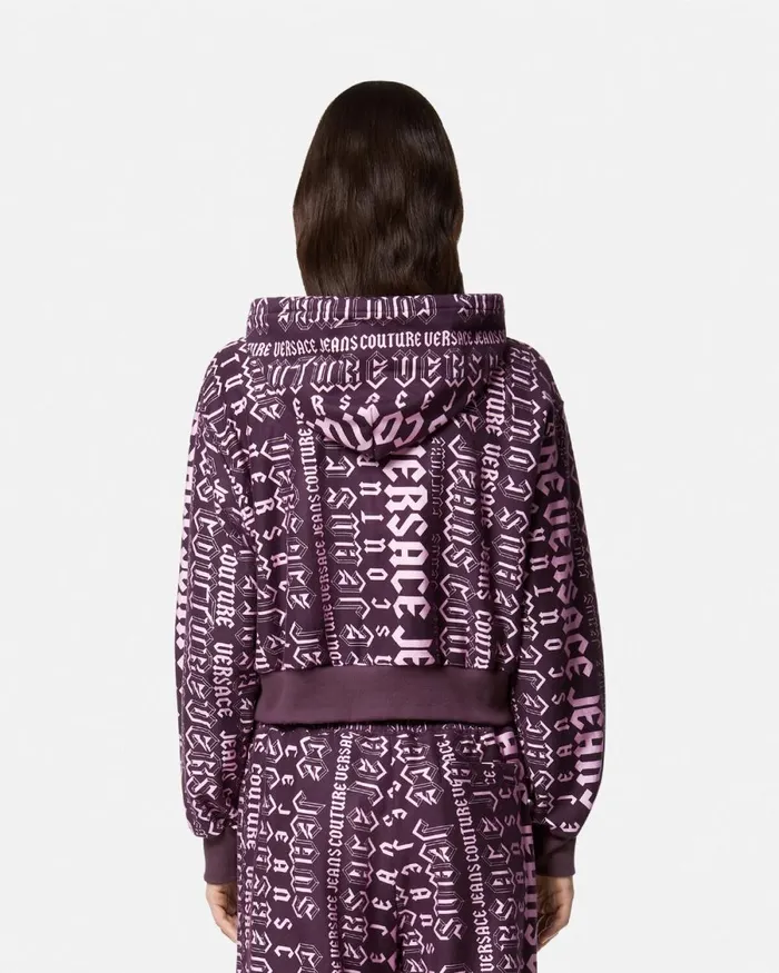 Versace Logomania Crop Hoodie Purple Women Jeans Couture