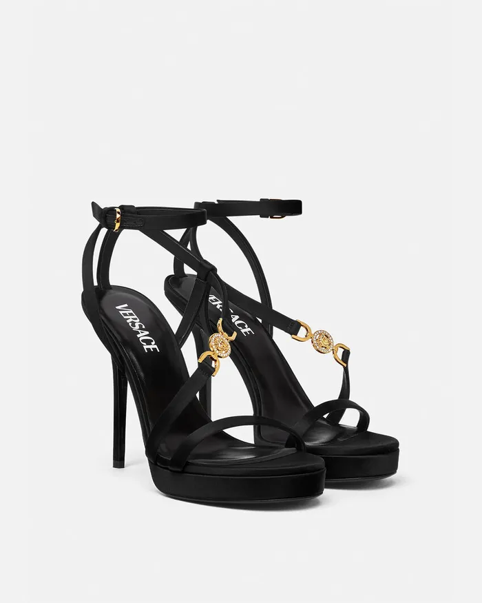Versace Medusa 03995 Satin Sandals 115 Mm Blackgold Women Sandals