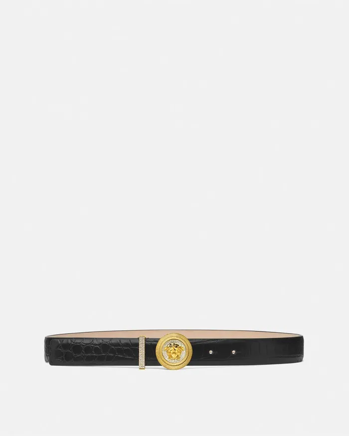 Versace Medusa Biggie CrocEffect Belt 12034 3 Cm Blackgold Women Belts