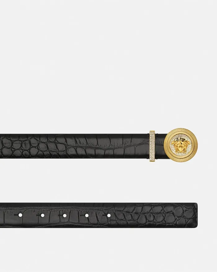 Versace Medusa Biggie CrocEffect Belt 12034 3 Cm Blackgold Women Belts