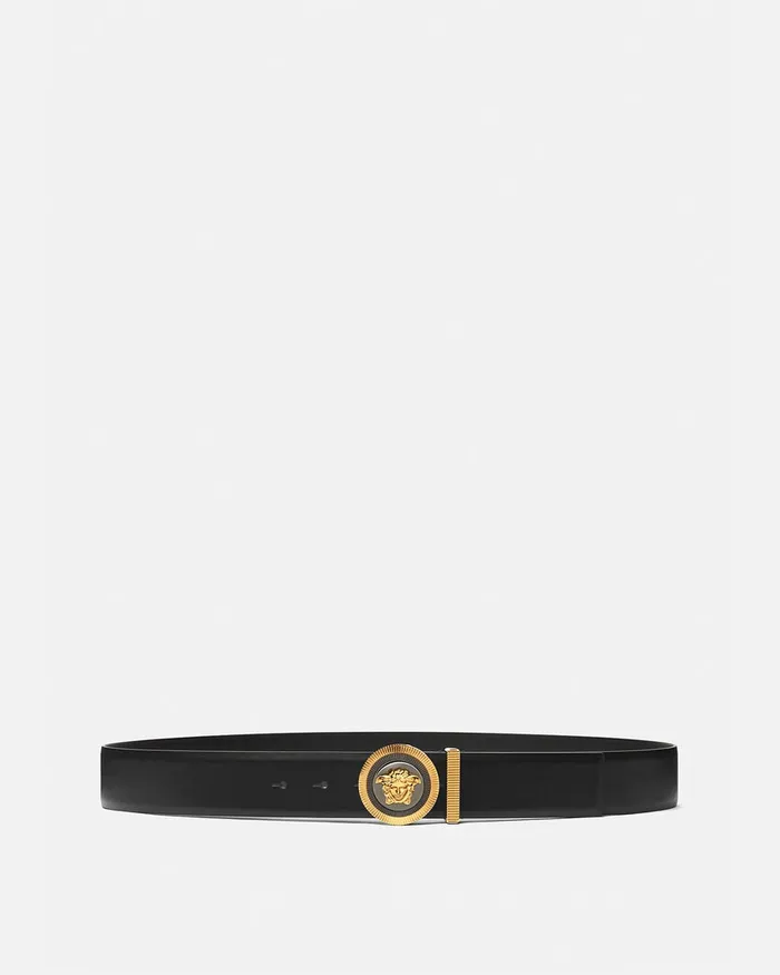 Versace Medusa Biggie Enamel Leather Belt 4 Cm Blackgold Men Belts