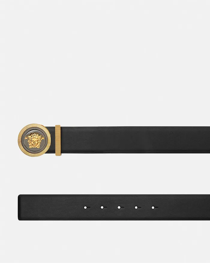 Versace Medusa Biggie Enamel Leather Belt 4 Cm Blackgold Men Belts