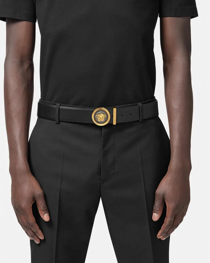 Versace Medusa Biggie Enamel Leather Belt 4 Cm Blackgold Men Belts