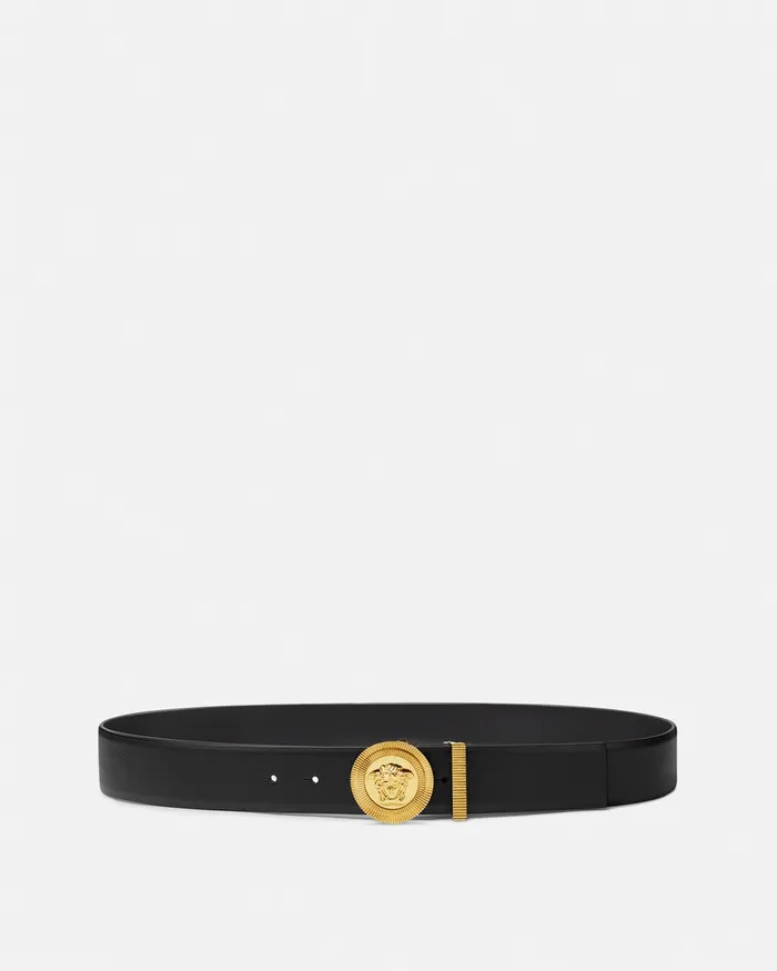 Versace Medusa Biggie Leather Belt 4 Cm Blackgold Men Belts
