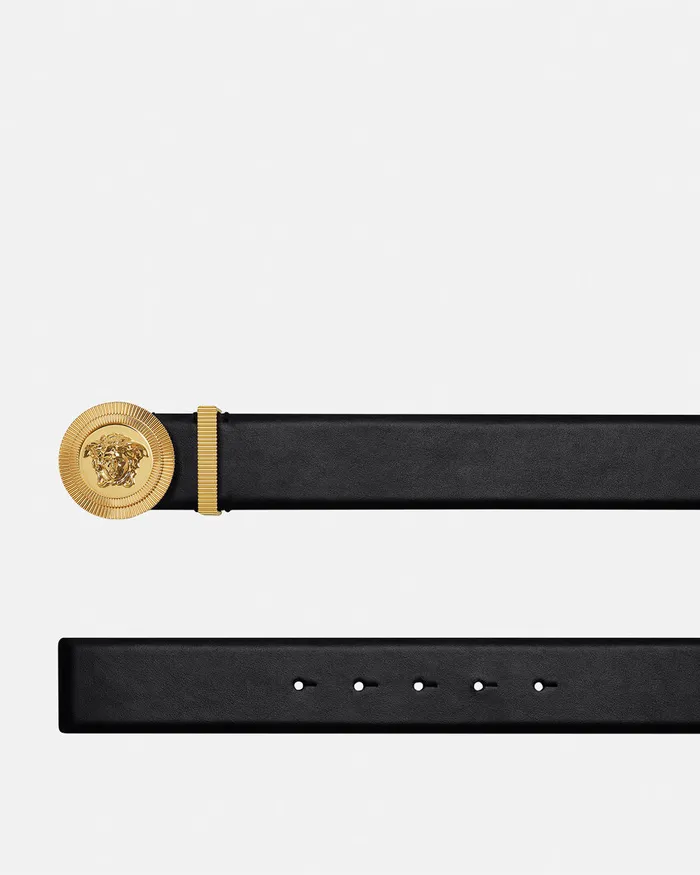 Versace Medusa Biggie Leather Belt 4 Cm Blackgold Men Belts