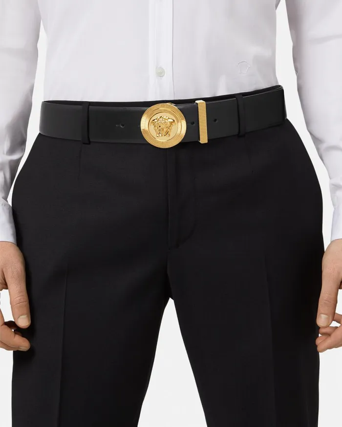 Versace Medusa Biggie Leather Belt 4 Cm Blackgold Men Belts