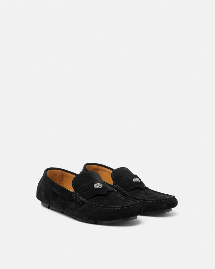 Versace Medusa Biggie Suede Driver Shoes Black Men Drivers