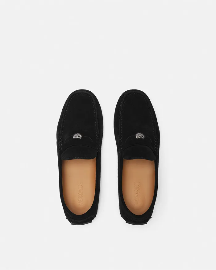 Versace Medusa Biggie Suede Driver Shoes Black Men Drivers