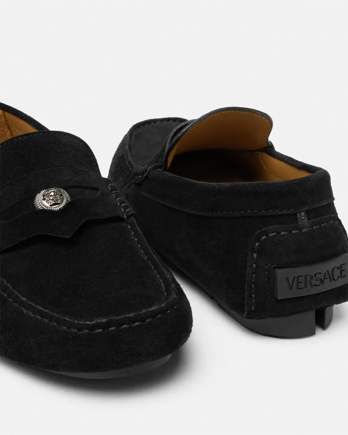 Versace Medusa Biggie Suede Driver Shoes Black Men Drivers