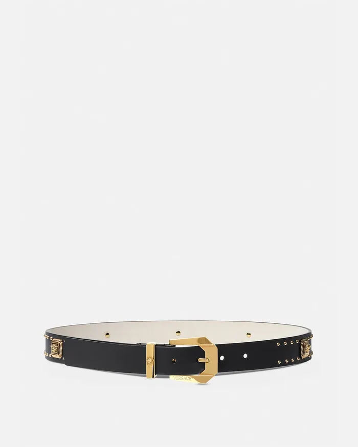 Versace Medusa Heritage Studded Leather Belt 3 Cm Blackgold Women Belts