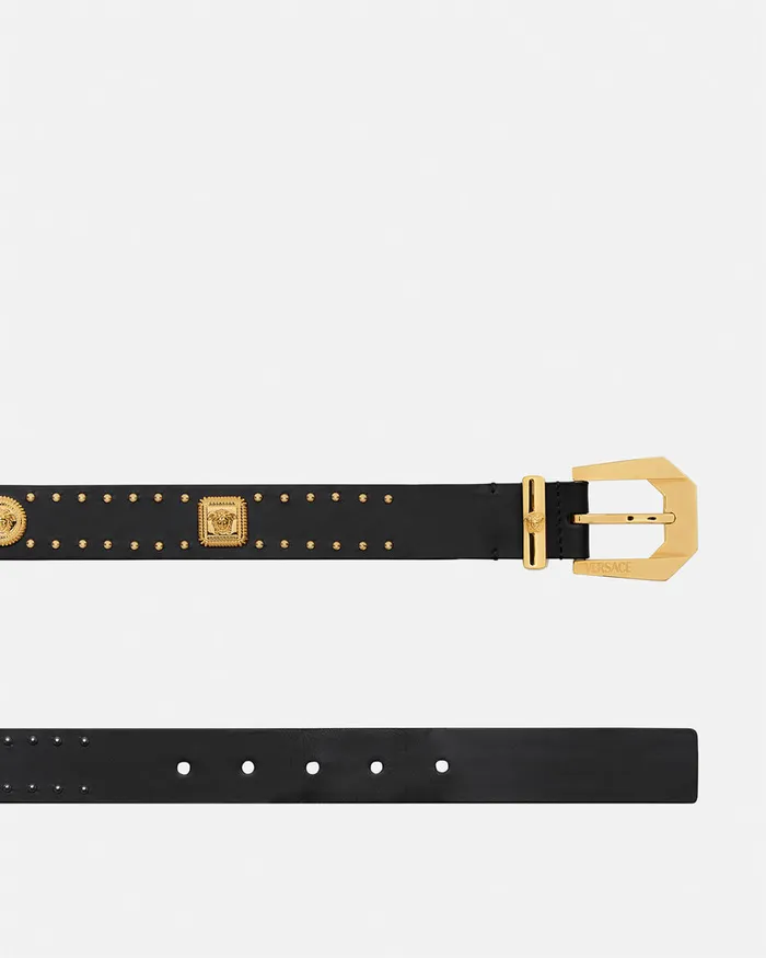 Versace Medusa Heritage Studded Leather Belt 3 Cm Blackgold Women Belts