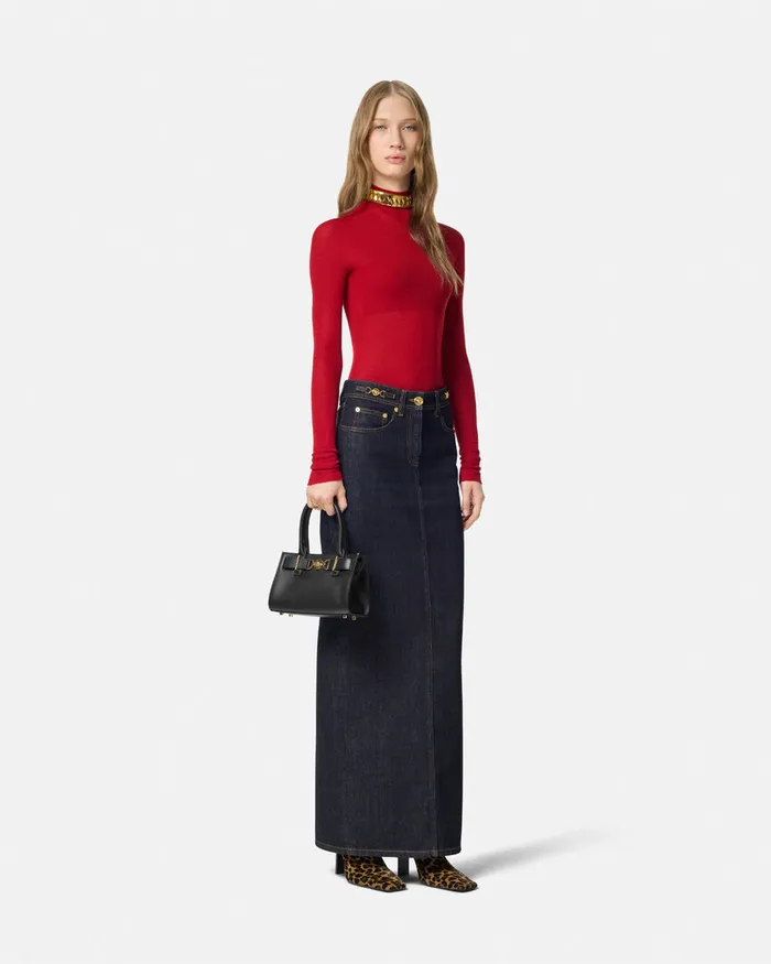Versace Merino Wool Fitted Ribbed Knit Top Red Women Knitwear