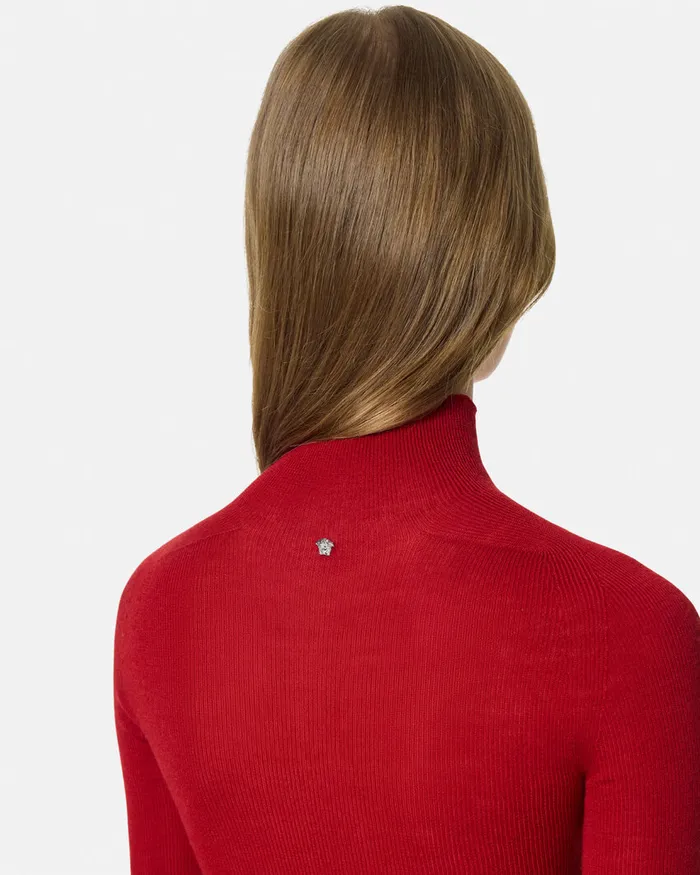 Versace Merino Wool Fitted Ribbed Knit Top Red Women Knitwear