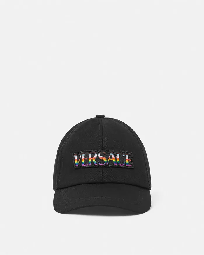 Versace Pride Embroidered Logo Baseball Cap Black WomenMen Hats and Caps