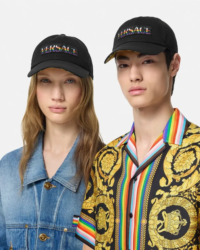 Versace Pride Embroidered Logo Baseball Cap Black WomenMen Hats and Caps