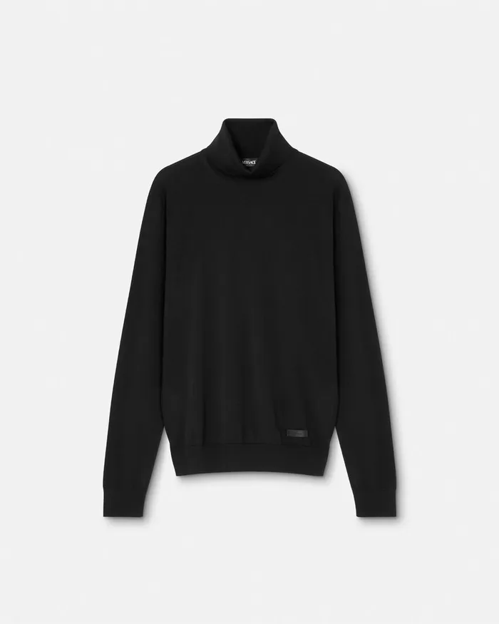 Versace SilkBlend Knit Turtleneck Sweater Black Men Knitwear