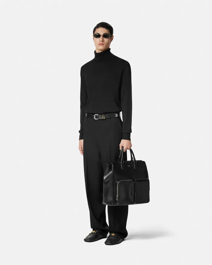 Versace SilkBlend Knit Turtleneck Sweater Black Men Knitwear