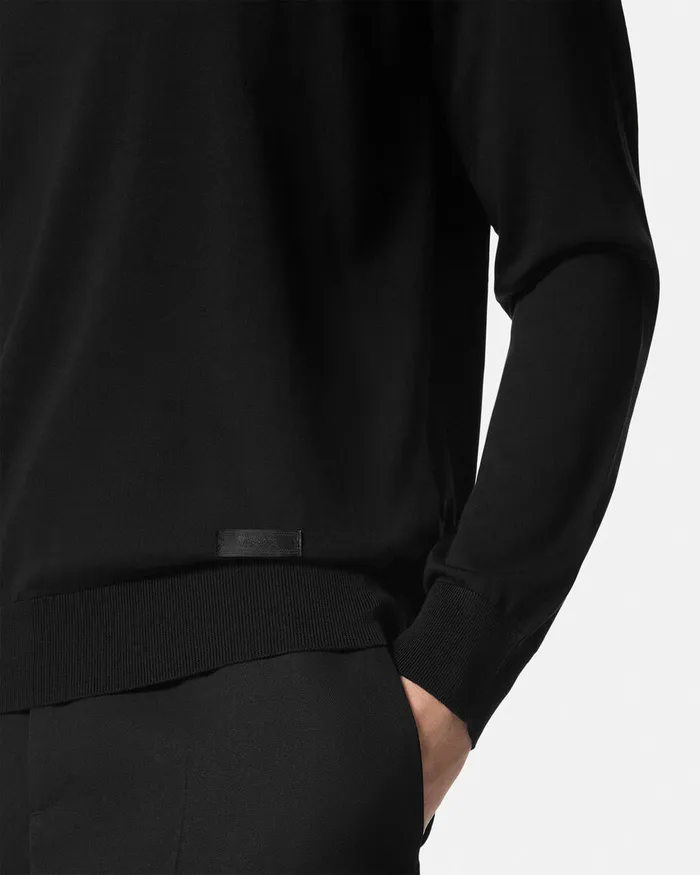 Versace SilkBlend Knit Turtleneck Sweater Black Men Knitwear