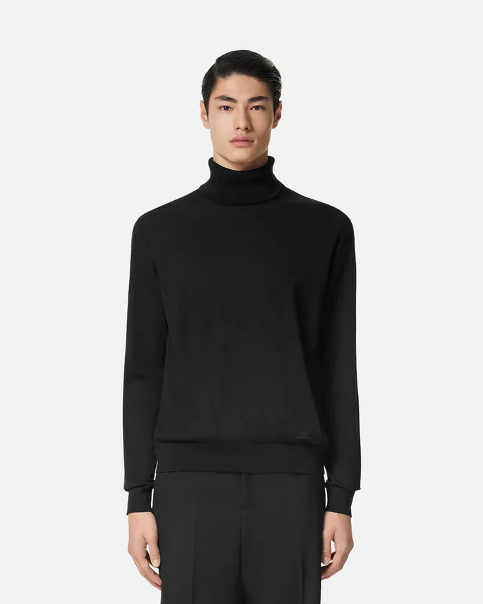 Versace SilkBlend Knit Turtleneck Sweater Black Men Knitwear