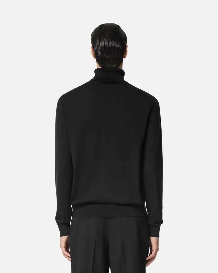Versace SilkBlend Knit Turtleneck Sweater Black Men Knitwear