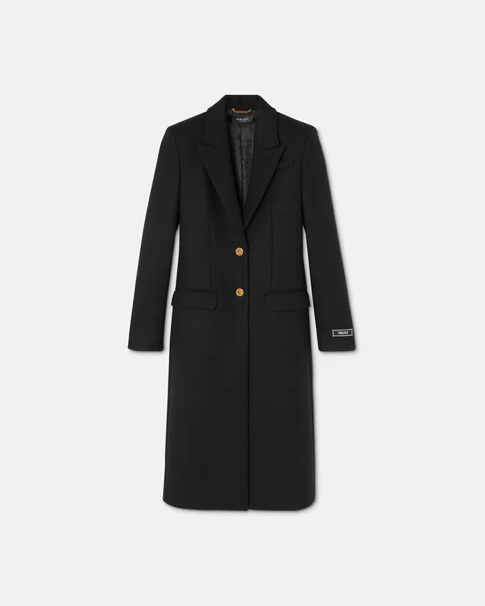 Versace Straight SingleBreasted Coat Black Women Outerwear and Coats