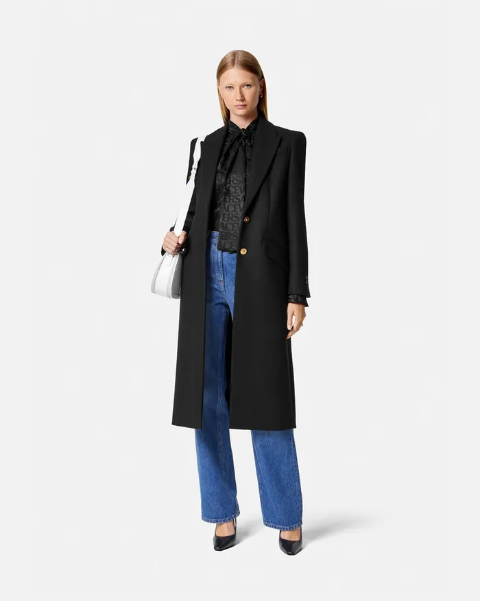 Versace Straight SingleBreasted Coat Black Women Outerwear and Coats