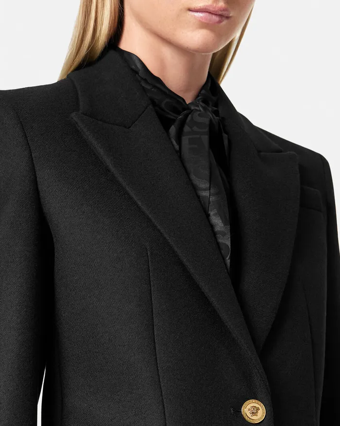 Versace Straight SingleBreasted Coat Black Women Outerwear and Coats