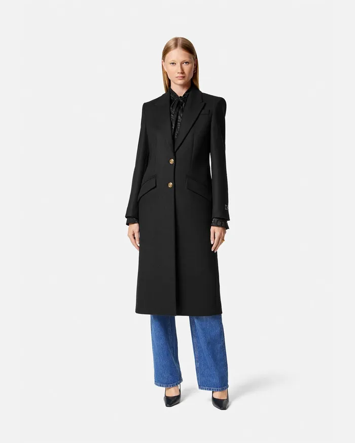 Versace Straight SingleBreasted Coat Black Women Outerwear and Coats