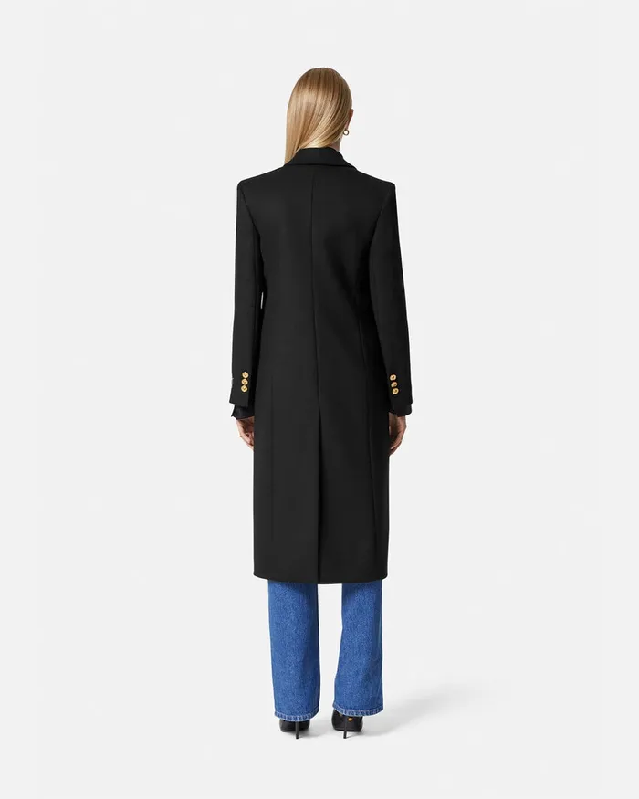 Versace Straight SingleBreasted Coat Black Women Outerwear and Coats