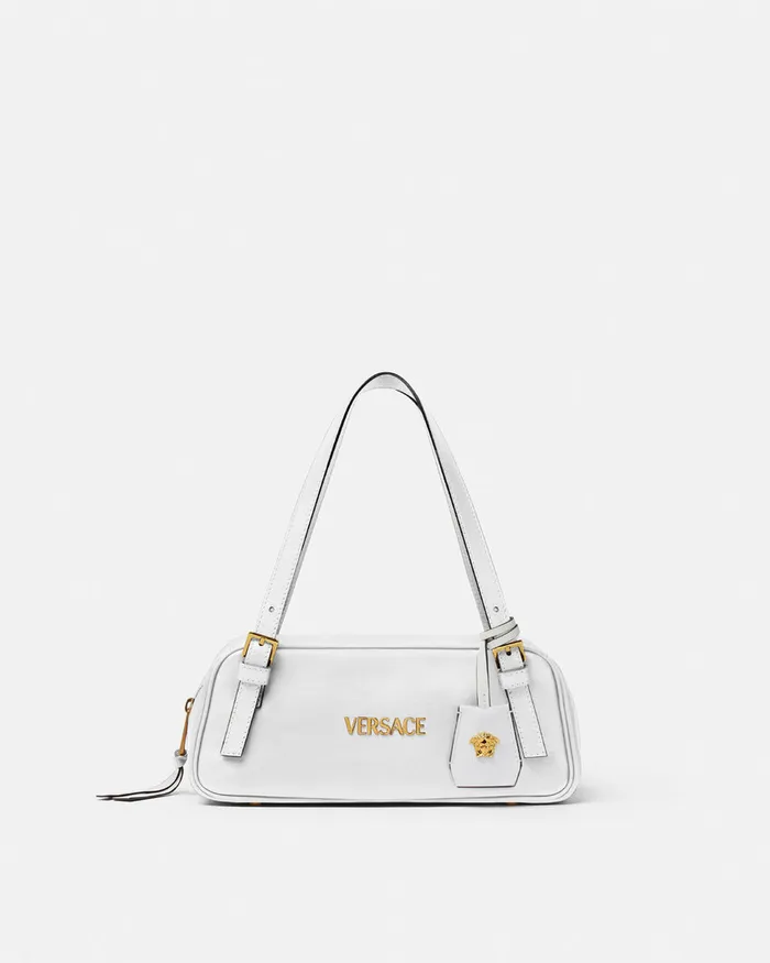 Versace Tag Bowling Shoulder Bag White Women Top Handle