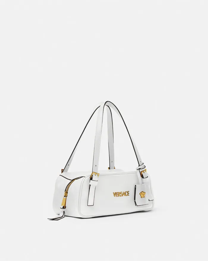 Versace Tag Bowling Shoulder Bag White Women Top Handle