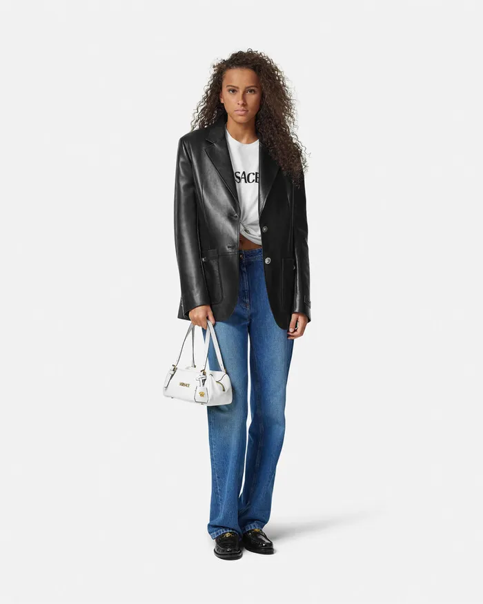 Versace Tag Bowling Shoulder Bag White Women Top Handle