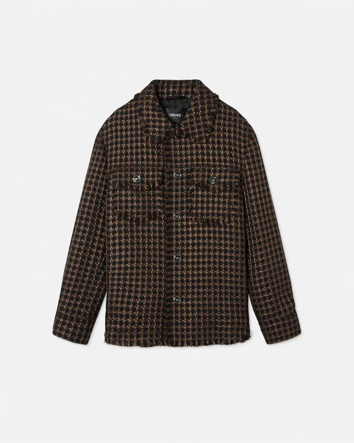Versace Tweed Overshirt Brown Men Jackets and Coats
