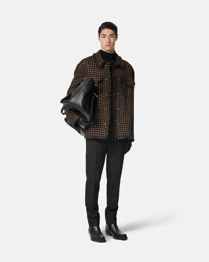 Versace Tweed Overshirt Brown Men Jackets and Coats