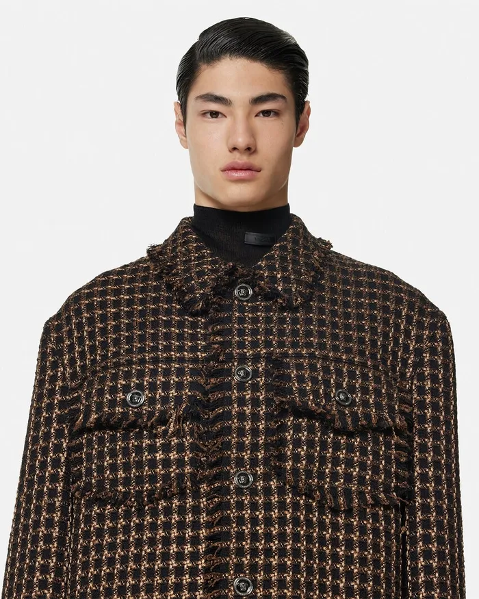 Versace Tweed Overshirt Brown Men Jackets and Coats