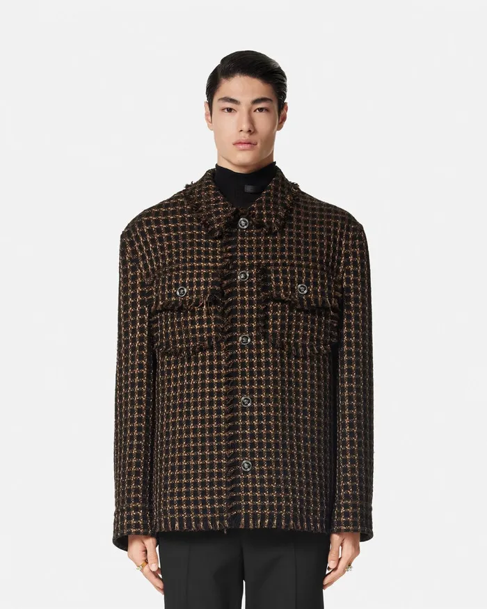 Versace Tweed Overshirt Brown Men Jackets and Coats