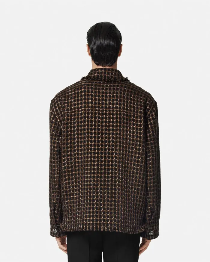 Versace Tweed Overshirt Brown Men Jackets and Coats