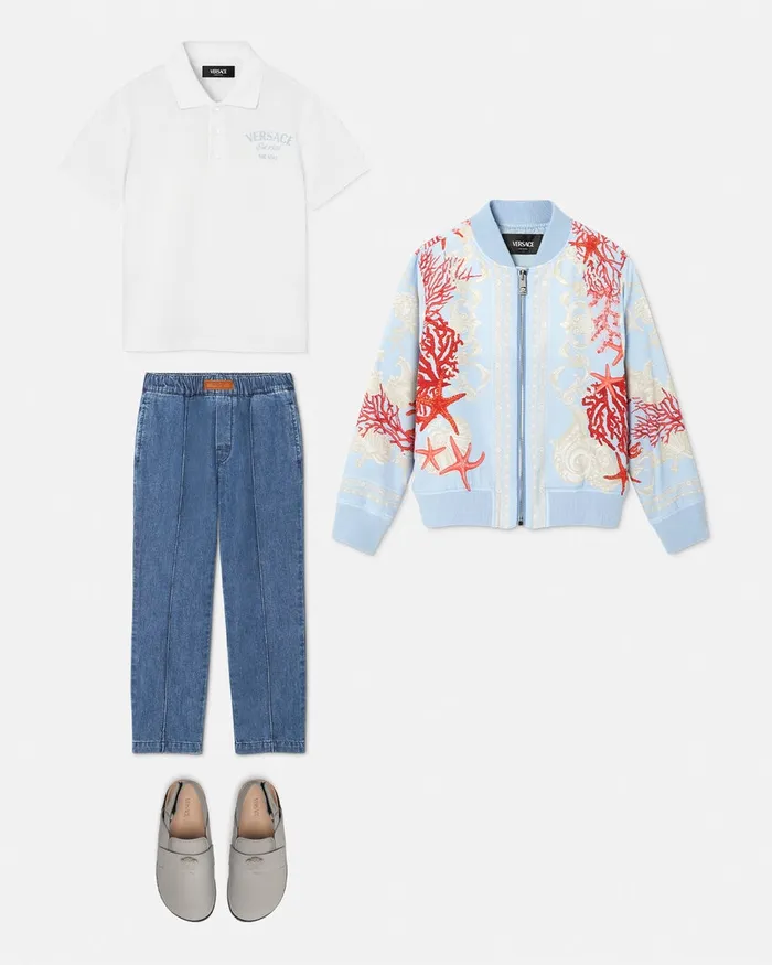 Versace University Coral Polo Shirt Whiteprint Kids Tshirts and Polos