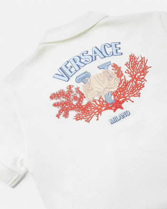 Versace University Coral Polo Shirt Whiteprint Kids Tshirts and Polos