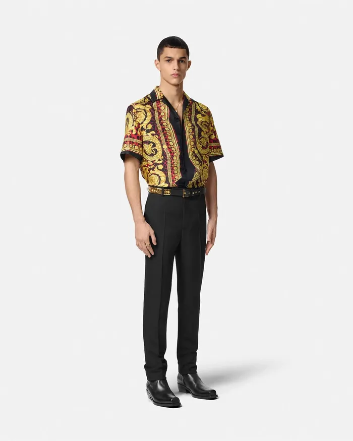 Versace Wild Barocco Illusion Silk Shirt Printred Men Shirts